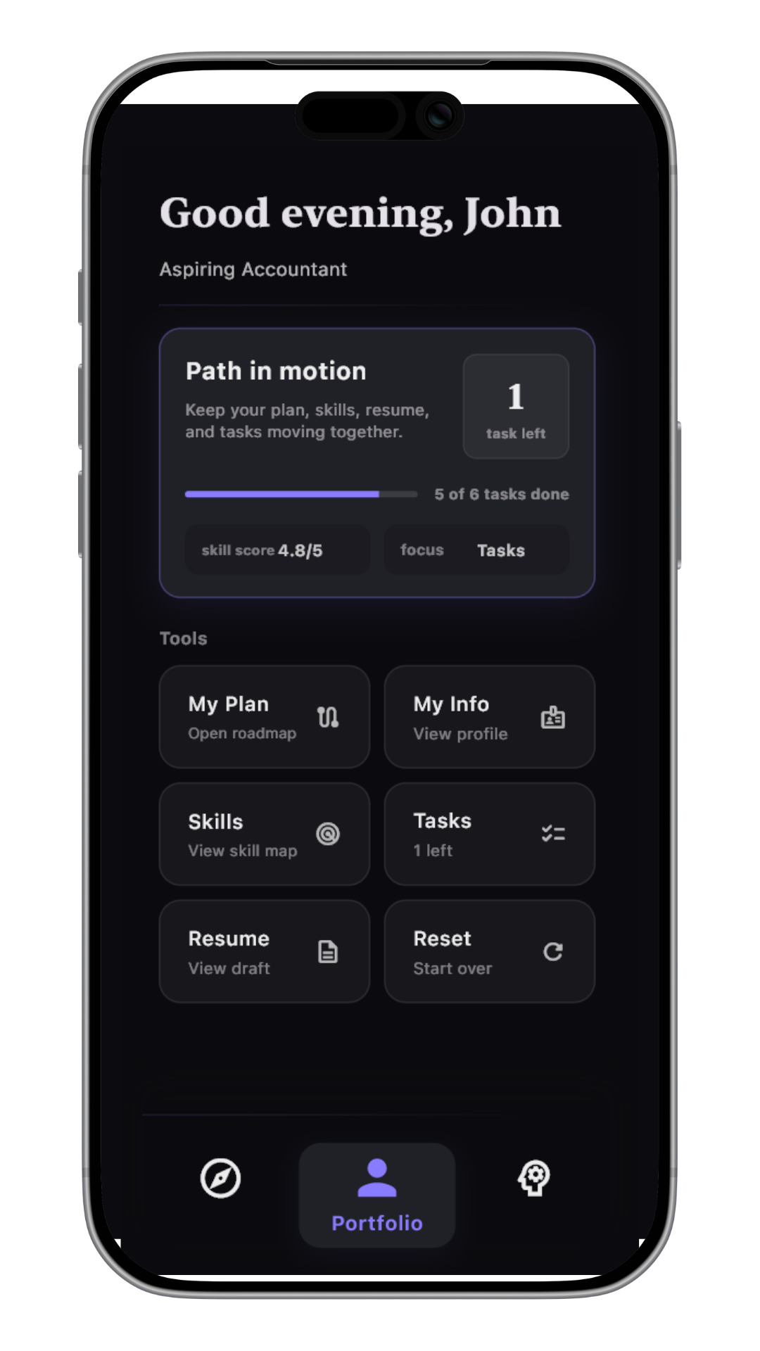 Navio app career planning screen
